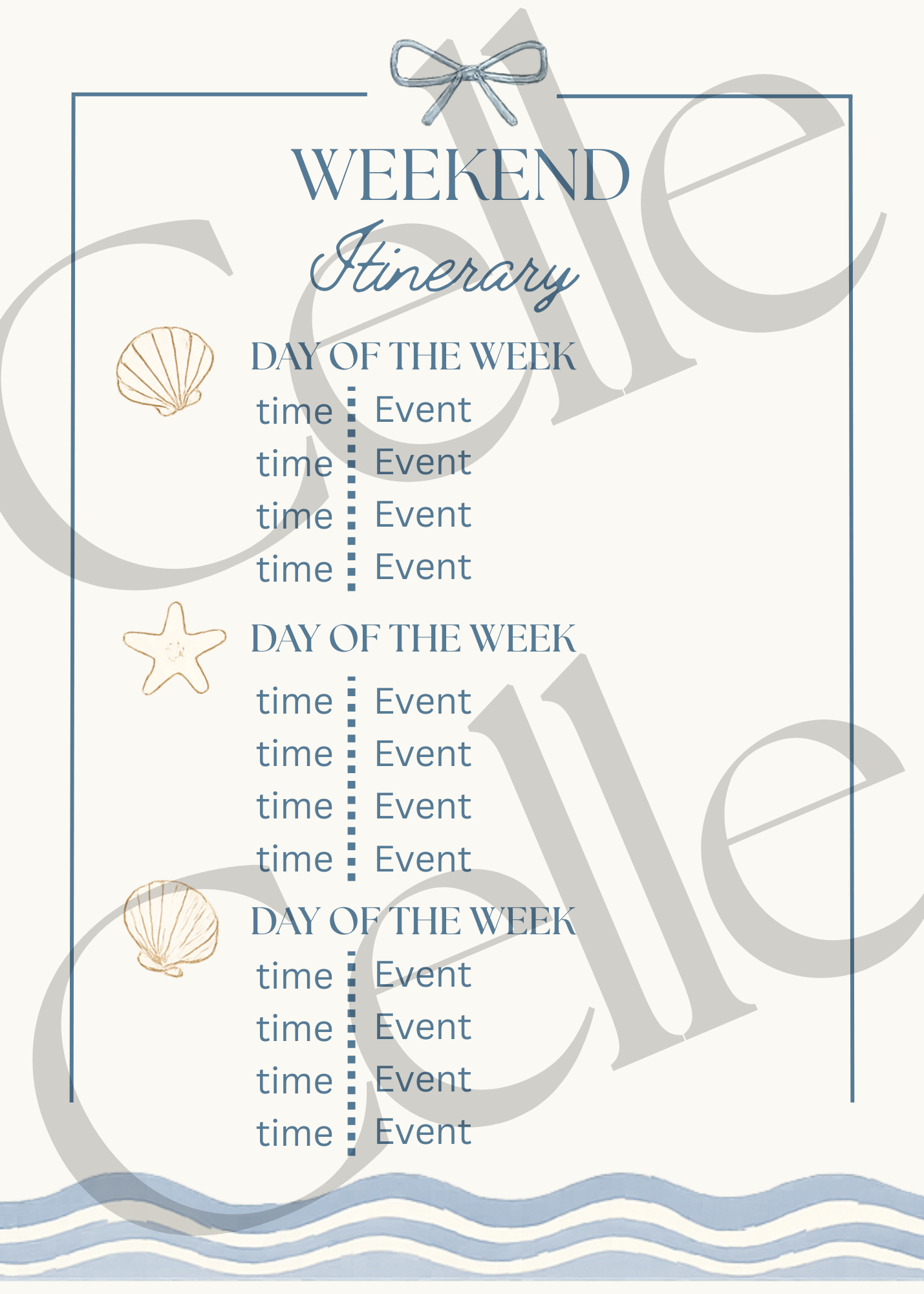 Last Toast On The Coast Itinerary Template