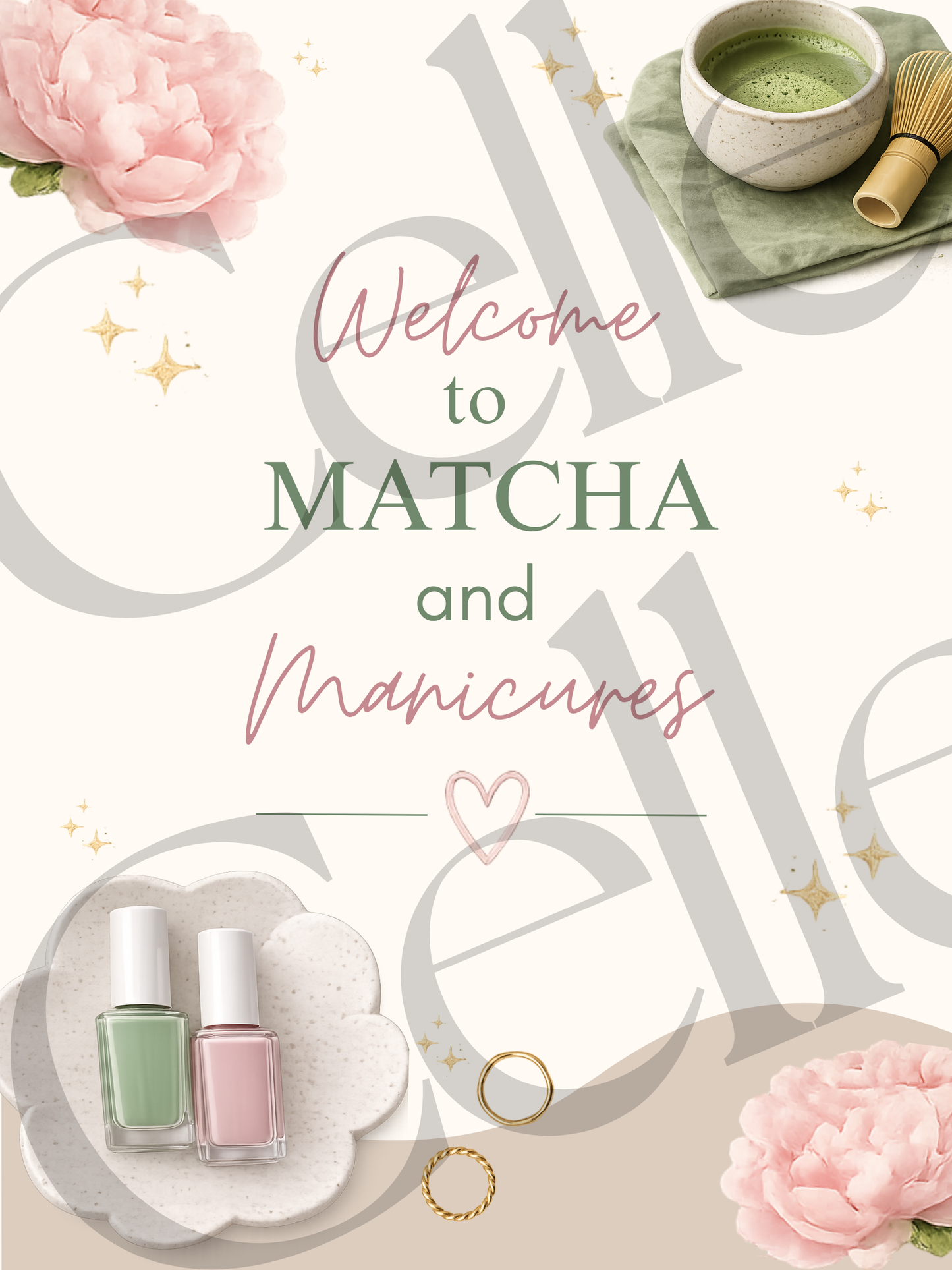 Matcha & Manicures Welcome Sign Template