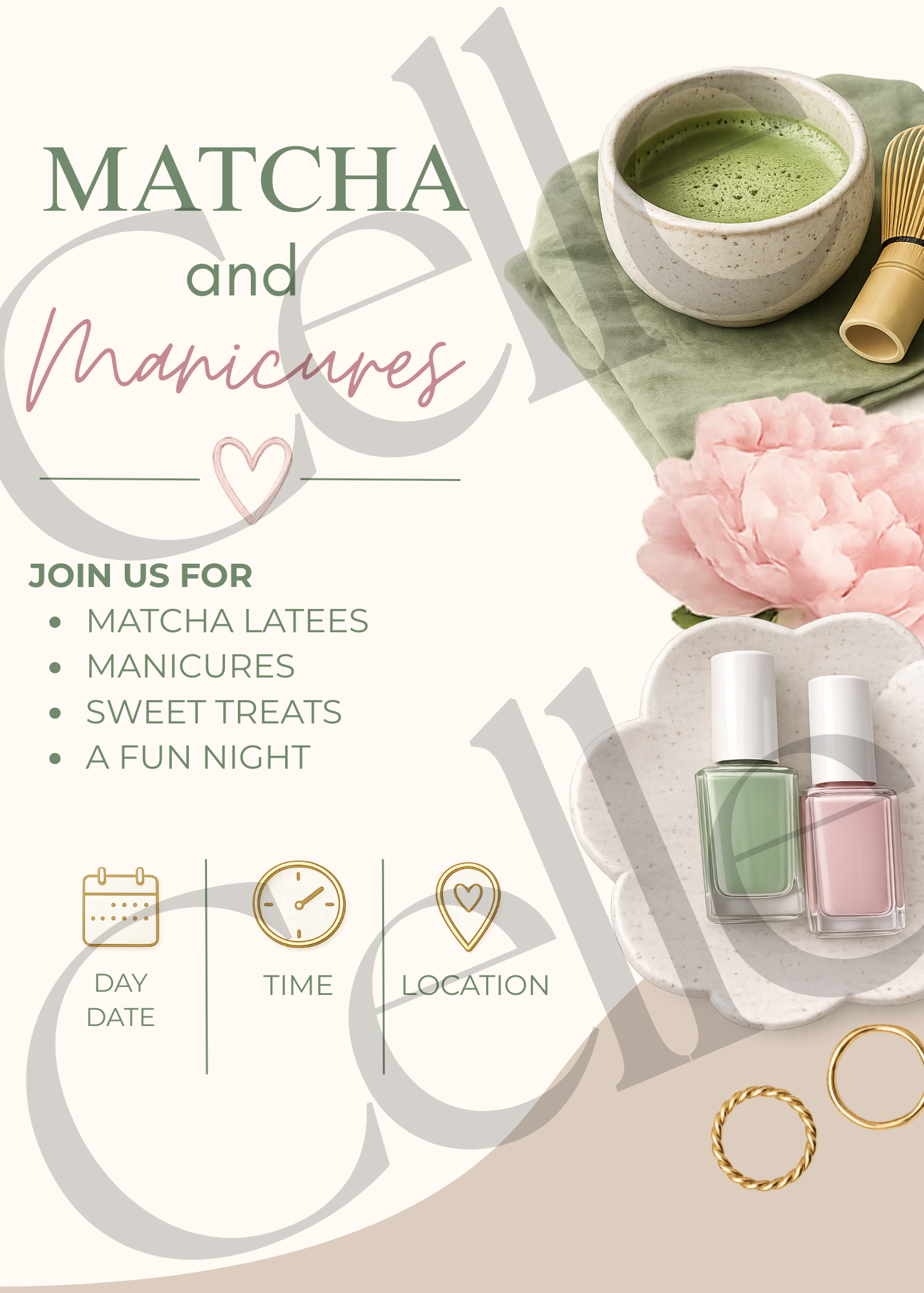 Matcha & Manicures Invitation Template