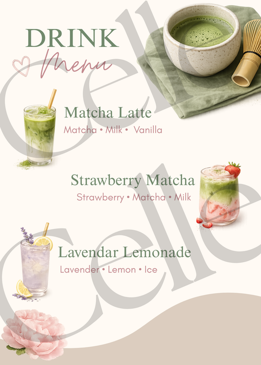Matcha & Manicures Drink Menu Template