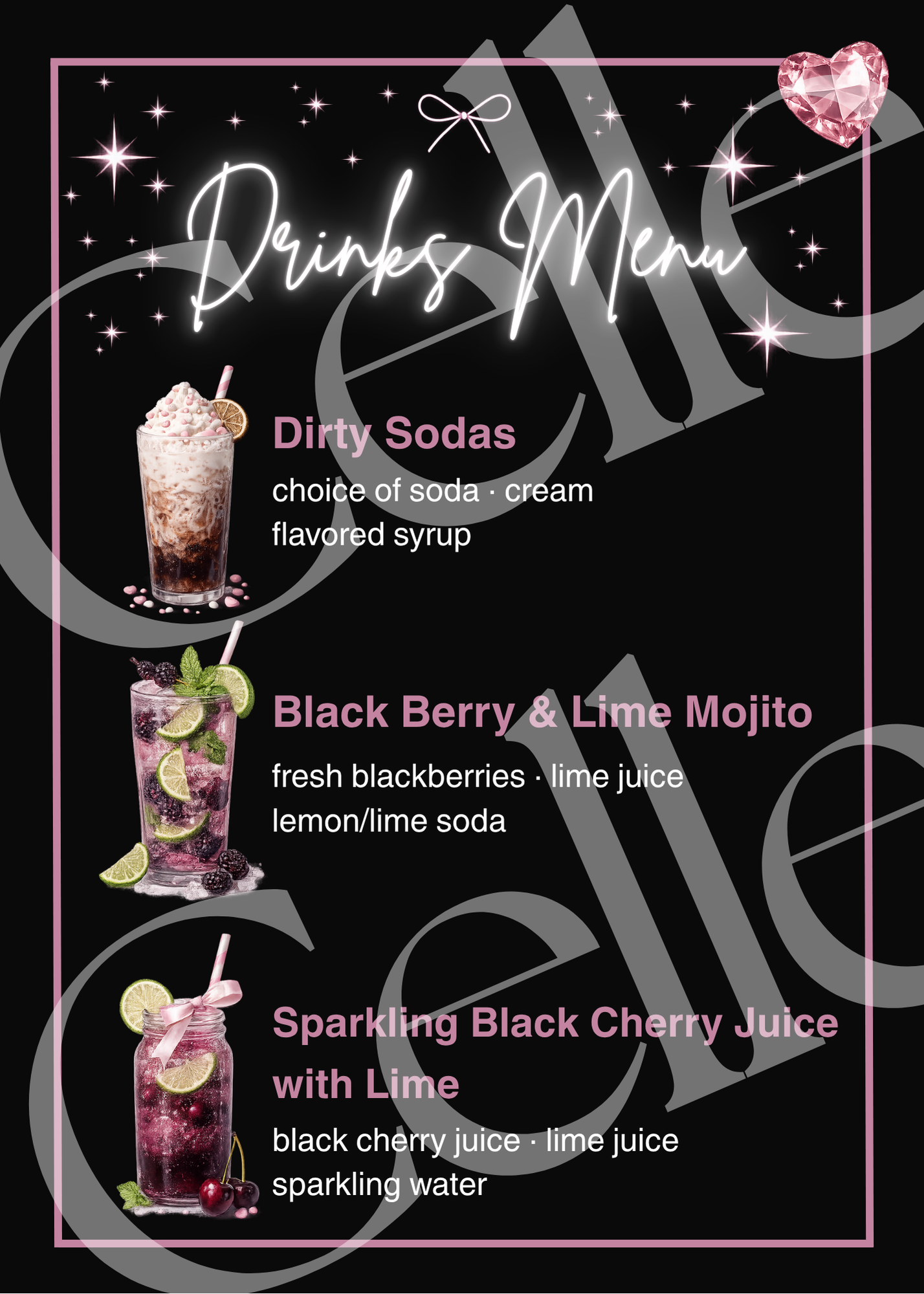 Main Character at Midnight Drink Menu Template