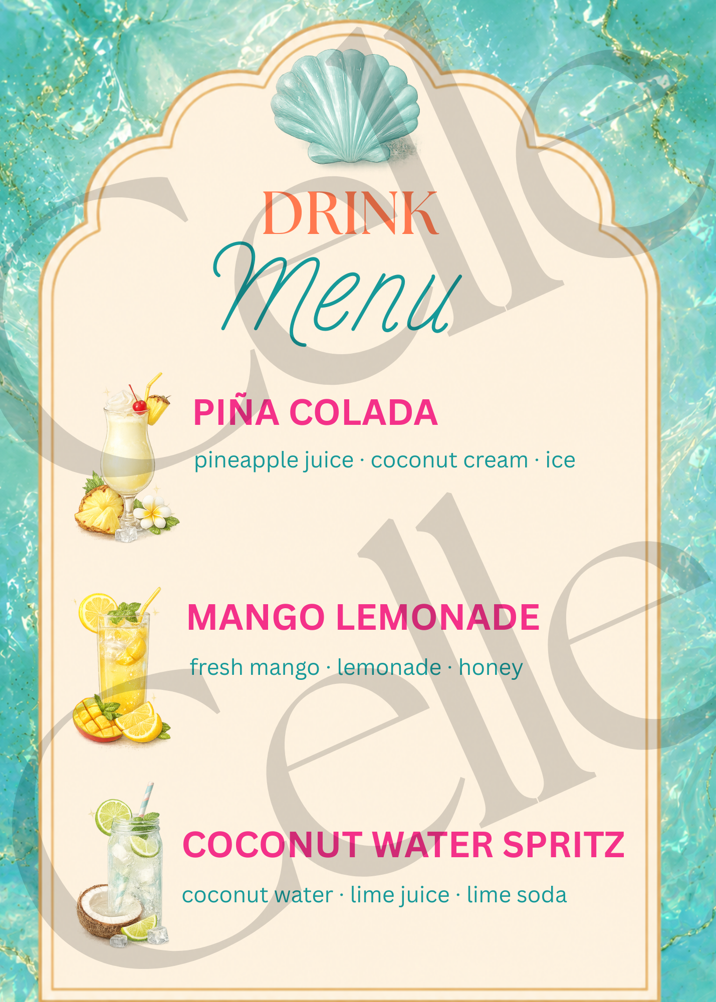 Let's Shellebrate Drink Menu Template